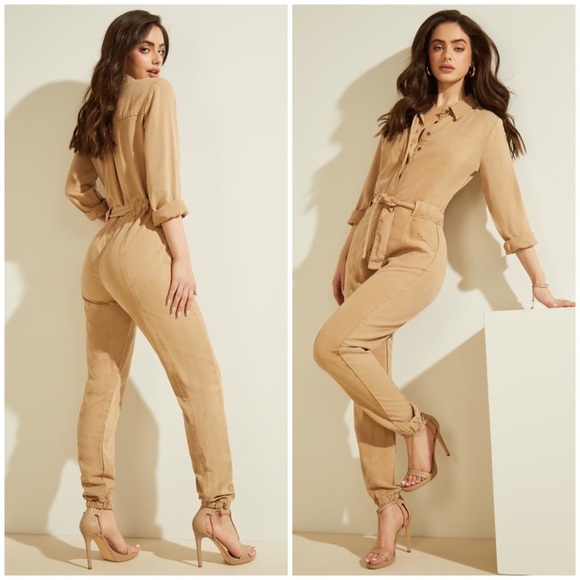 New GUESS Belted slim jumpsuit SZ L - Picture 1 of 5